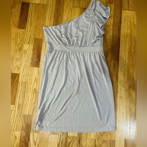 NWT Ann Taylor LOFT One Shoulder Ruffle Mini Dress Taupe Modal Spandex Large L